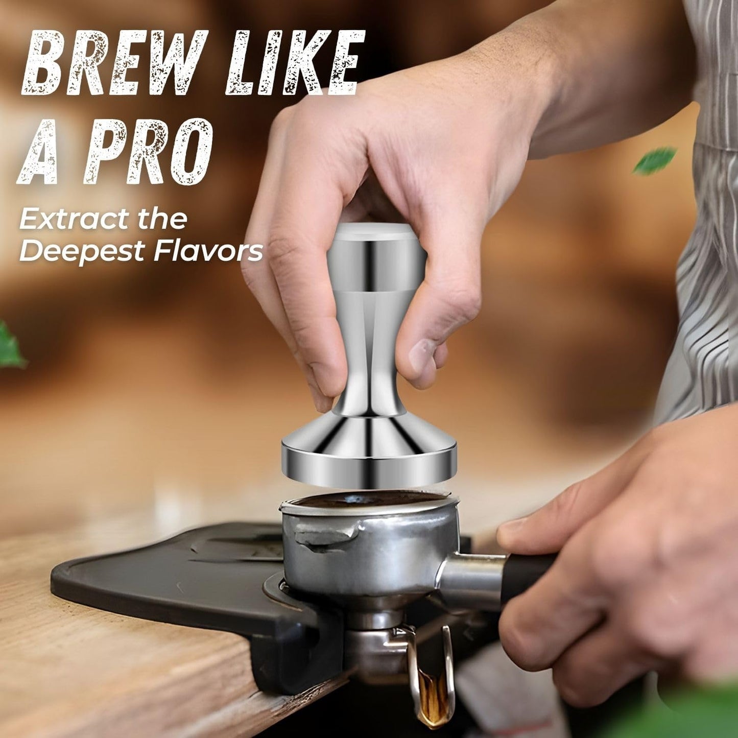 Flexzion Coffee Tamper 58mm Espresso Tamper Tool, Stainless Steel Barista-Quality Hand Press Espresso Maker with Ergonomic Silver Handle for Home and