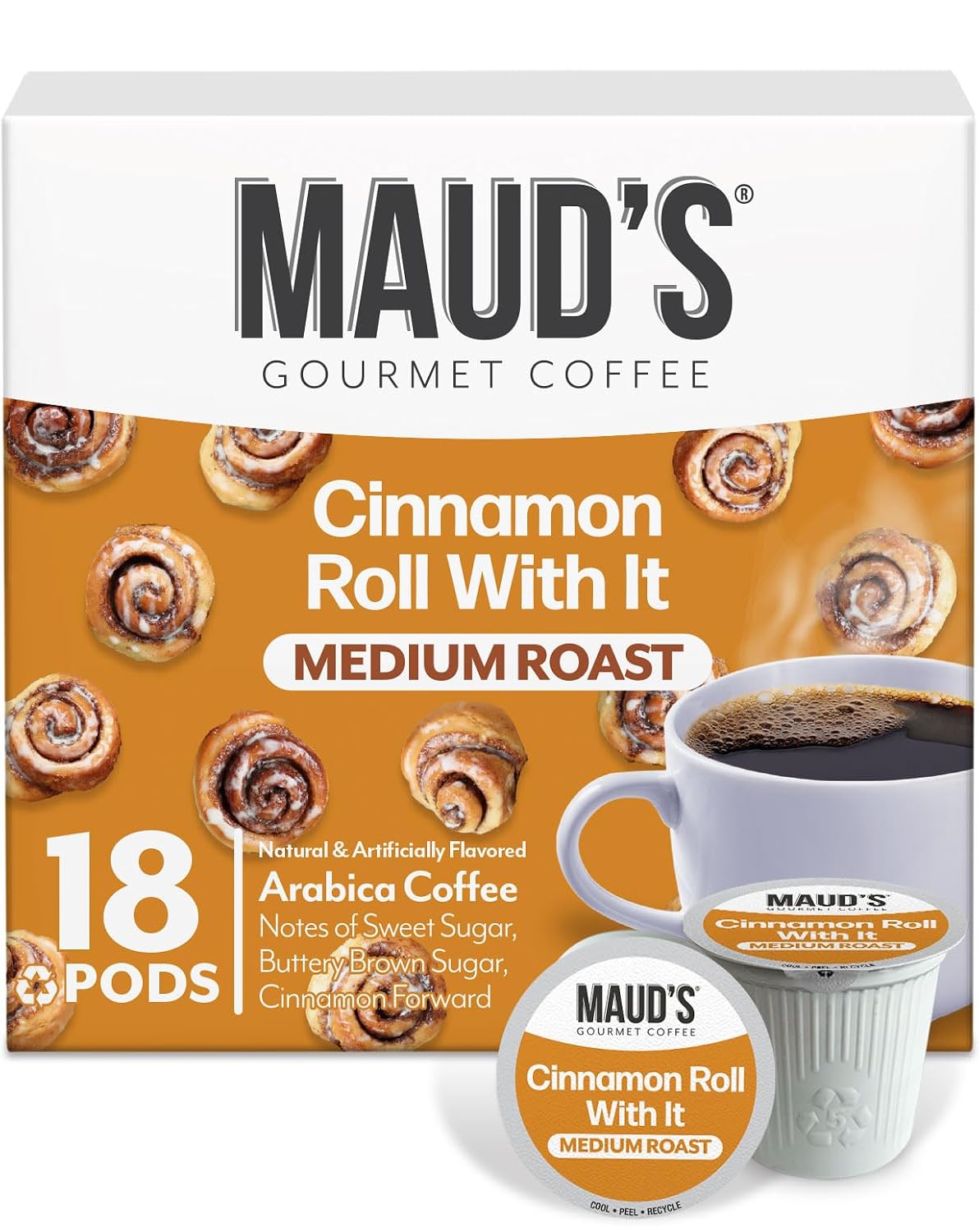 Maud's Cinnamon Roll Flavored Coffee Pods, 18ct