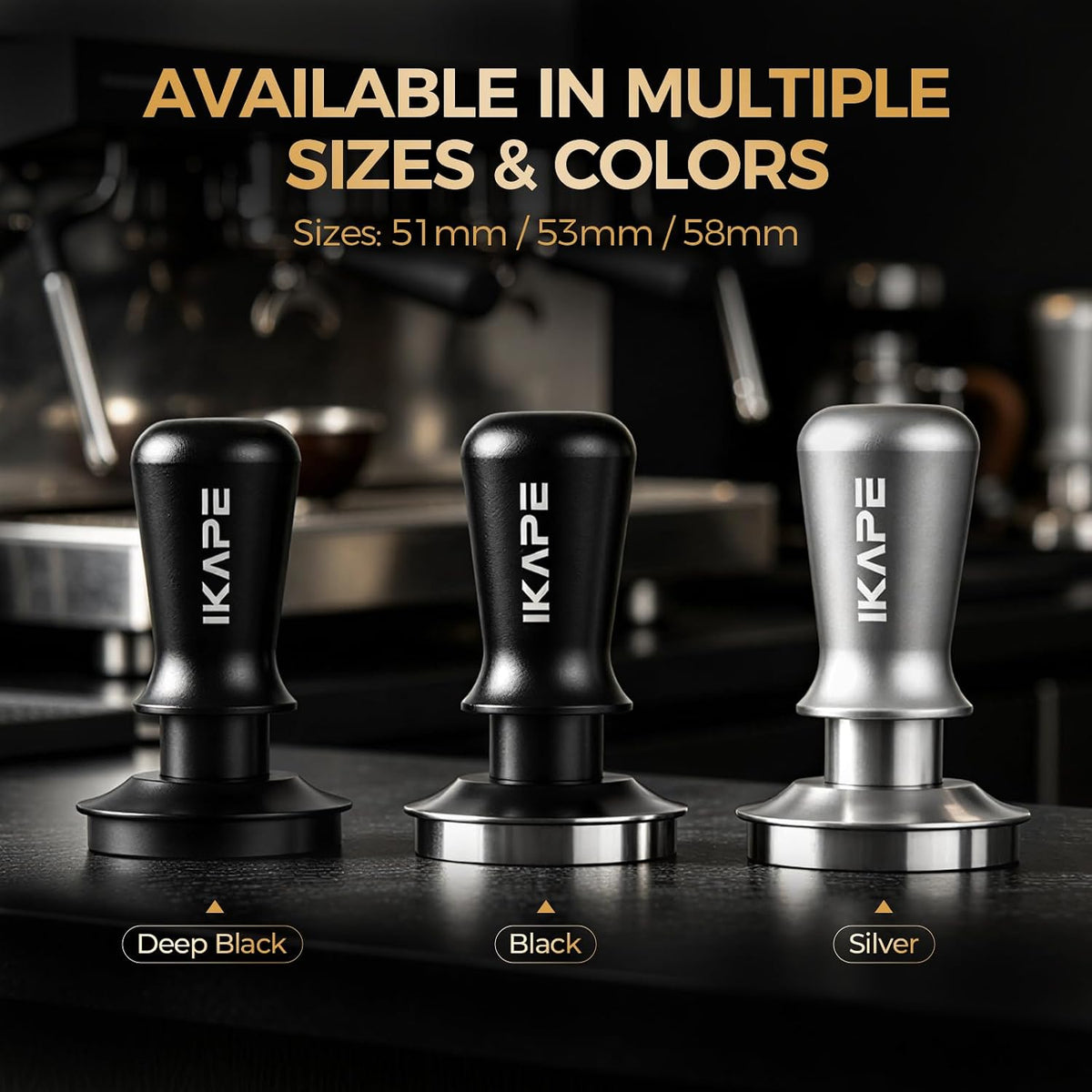 IKAPE 39.25mm Espresso Tamper, Black Premium Barista Coffee Tamper with Calibrated Spring Loaded, 100% Flat Stainless Steel Base Tamper for Espresso Machine