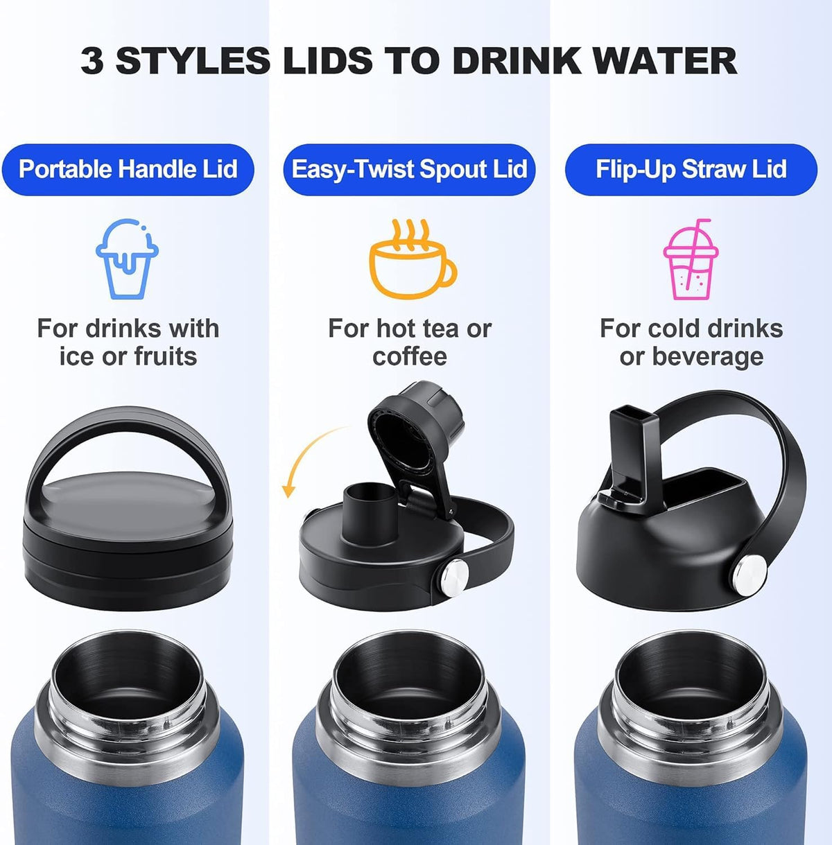 SENDESTAR 40oz Stainless Steel Water Bottle(Cold for 48 Hrs, Hot for 24 Hrs),Double Wall Vacuum Insulated Bottle with Straw Lid, Spout Lid and Flex Cap, Fit in Any Car Cup Holder，Grey-B