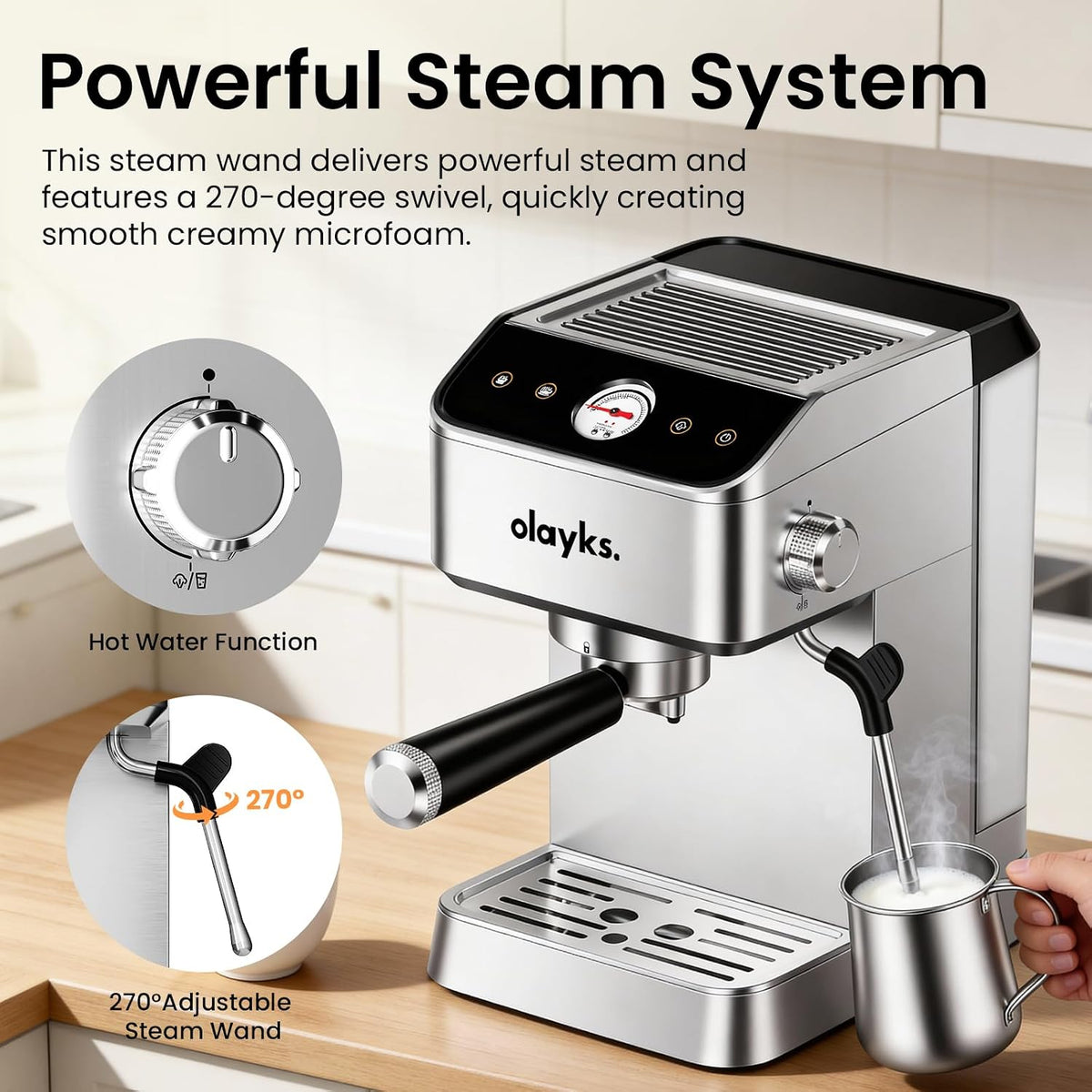 Espresso Machine 20 Bar, Brush Stainless Steel Espresso Maker with Milk Frother Steam Wand, 1400W Espresso Coffee Machine with 1.8L Removable Water Tank for Latte, Cappuccino,Machiato