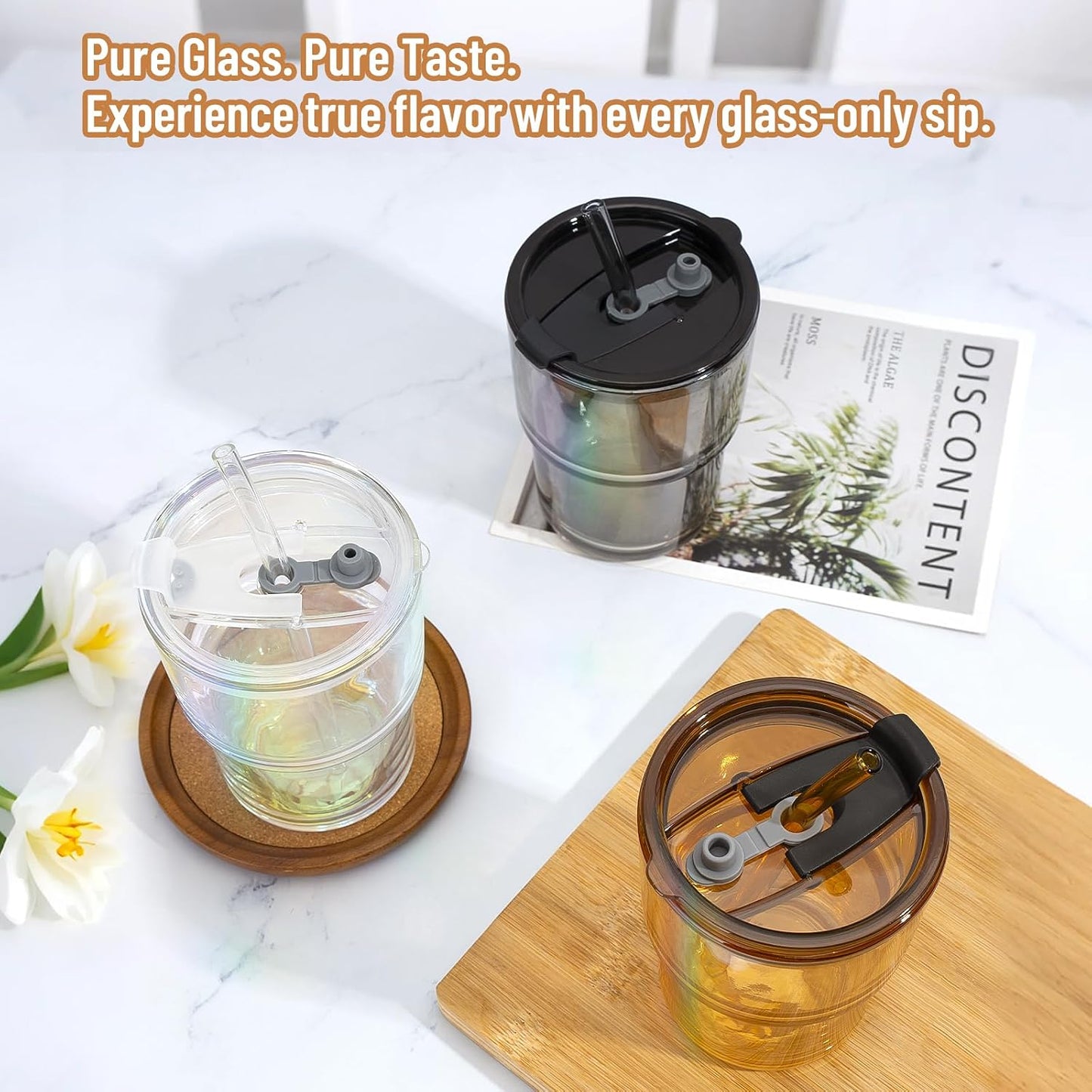 13 oz Glass Tumbler with Glass Straw and Lid