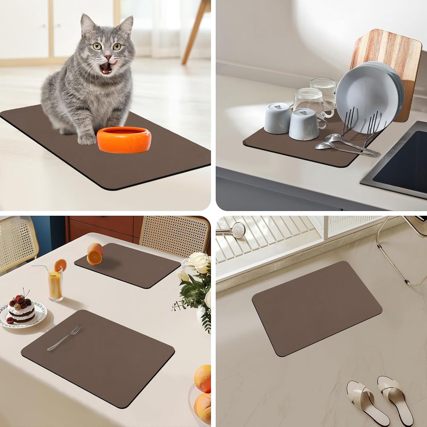 Bloss Dish Drying Mat, Absorbent Coffee Mat, Brown Drying Mat 16"x24" | Dish Mat for Kitchen Counter Coffee Bar Accessories Espresso Machine, Dish Drainer/Home Improvement