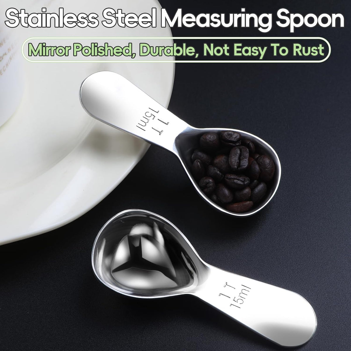 Coffee Scoop 1&amp;2 Tablespoon Measuring Spoons for Ground Coffee 18/8(2pcs).