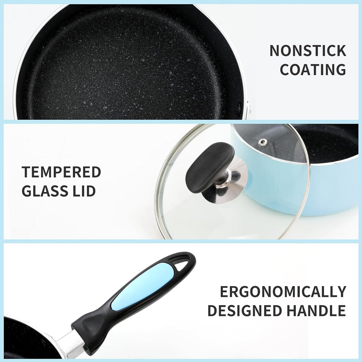 Nonstick Saucepan Set with Lid, Non Stick 1Qt & 2Qt Sauce Pan Set with Glass Lid Small Pot for Home Kitchen
