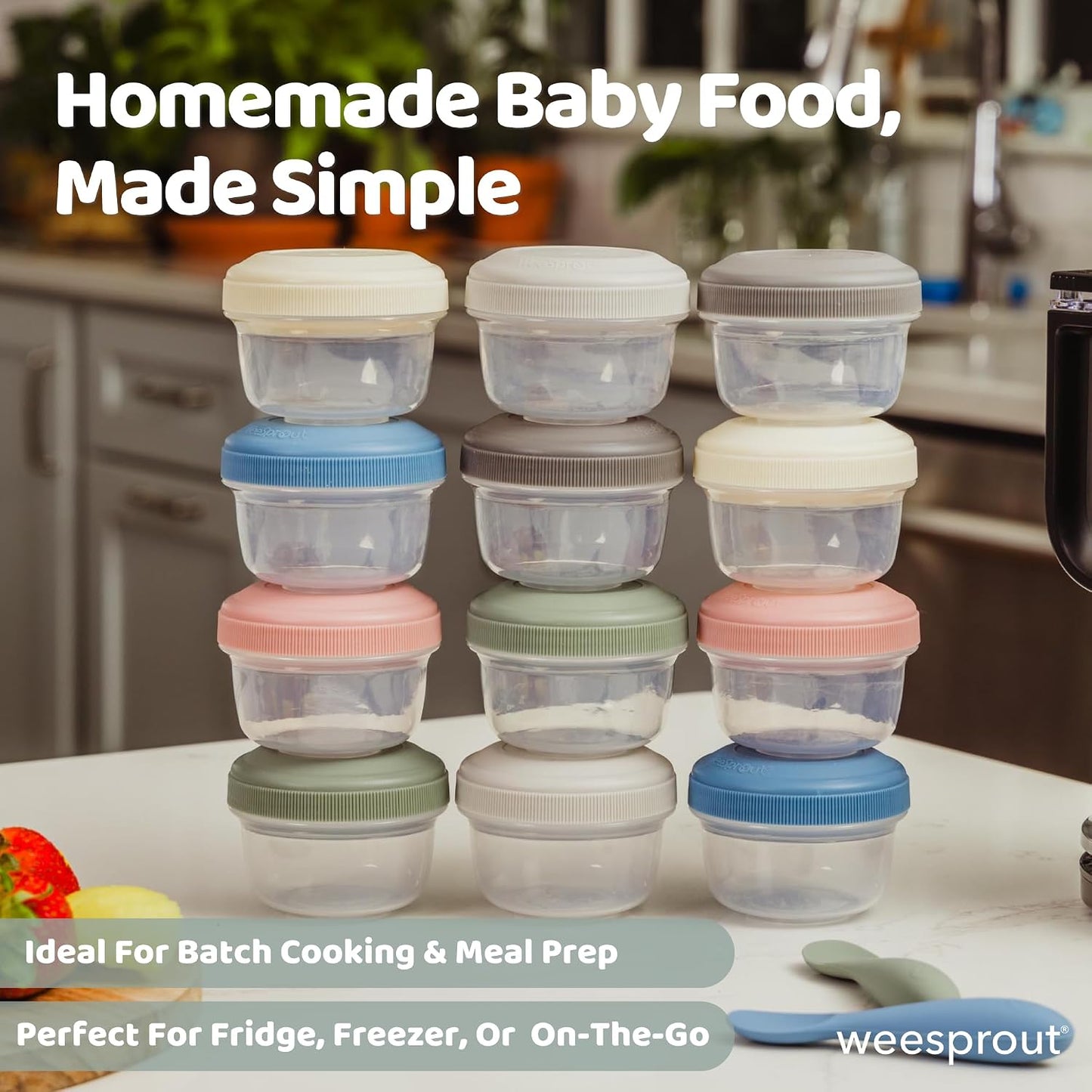 WeeSprout Leakproof Baby Food Storage - 12 Set, Small Plastic Containers with Lids, Lock in Freshness, Nutrients &amp; Flavor, Freezer &amp; Dishwasher Friendly, 4oz Snack Containers (Variety Matte)