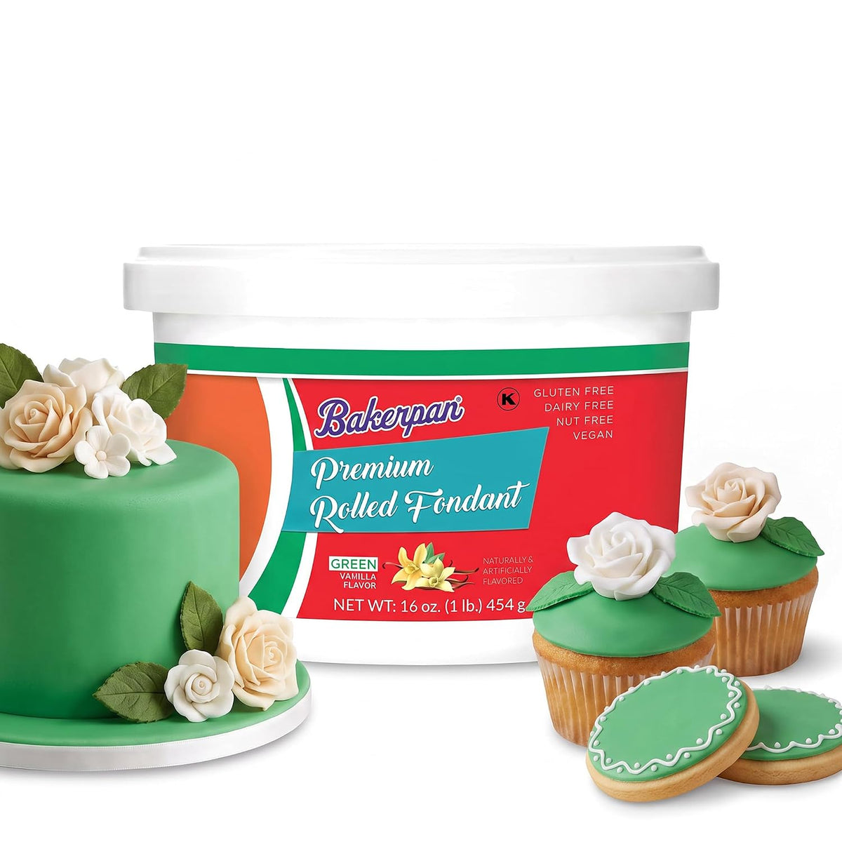 Bakerpan Premium Rolled Green Fondant For Cake Decorating - 1 Pound