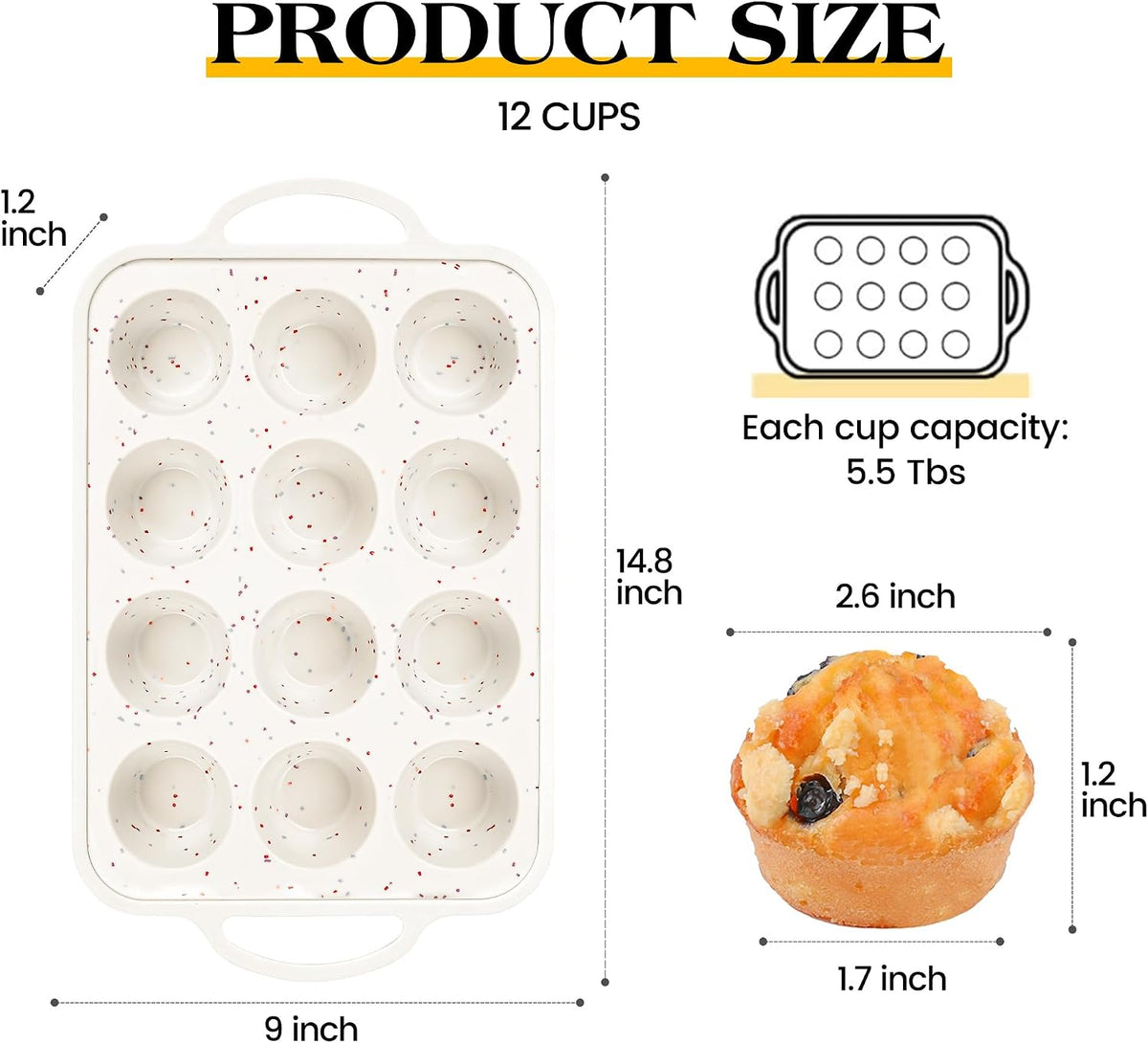 2 Pcs Silicone Muffin Pan with Metal Frame Nonstick 12 Cup Regular Size Cupcake Pan Silicone Muffin Tray for Baking Egg Bites Muffins Cupcakes Gifts for Mom Home Baker Kitchen (Cream) | Metal Frame, Nonstick, For Baking Egg Bites Muffins Cupcakes, Gifts f
