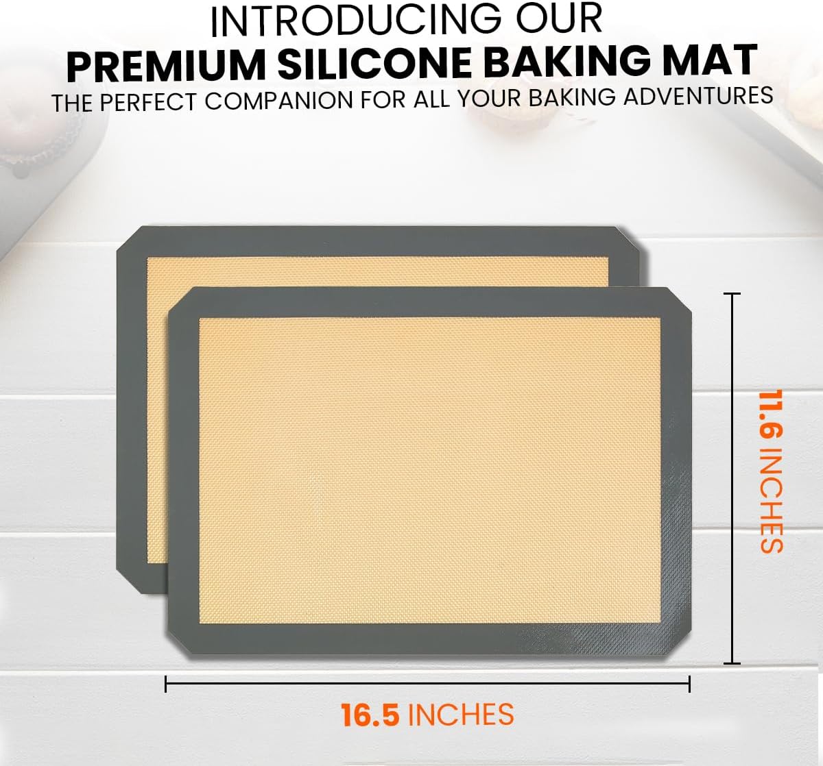 Silicone Baking Mat 2 Pack, Half Sheet 16.5 x 11.6, Non-Stick Liner for Oven | Reusable Baking Sheet Liner for Bread, Dough, Macaron, Cookie Cooking Liners For Kitchen Counter &amp; Bakery Supplies