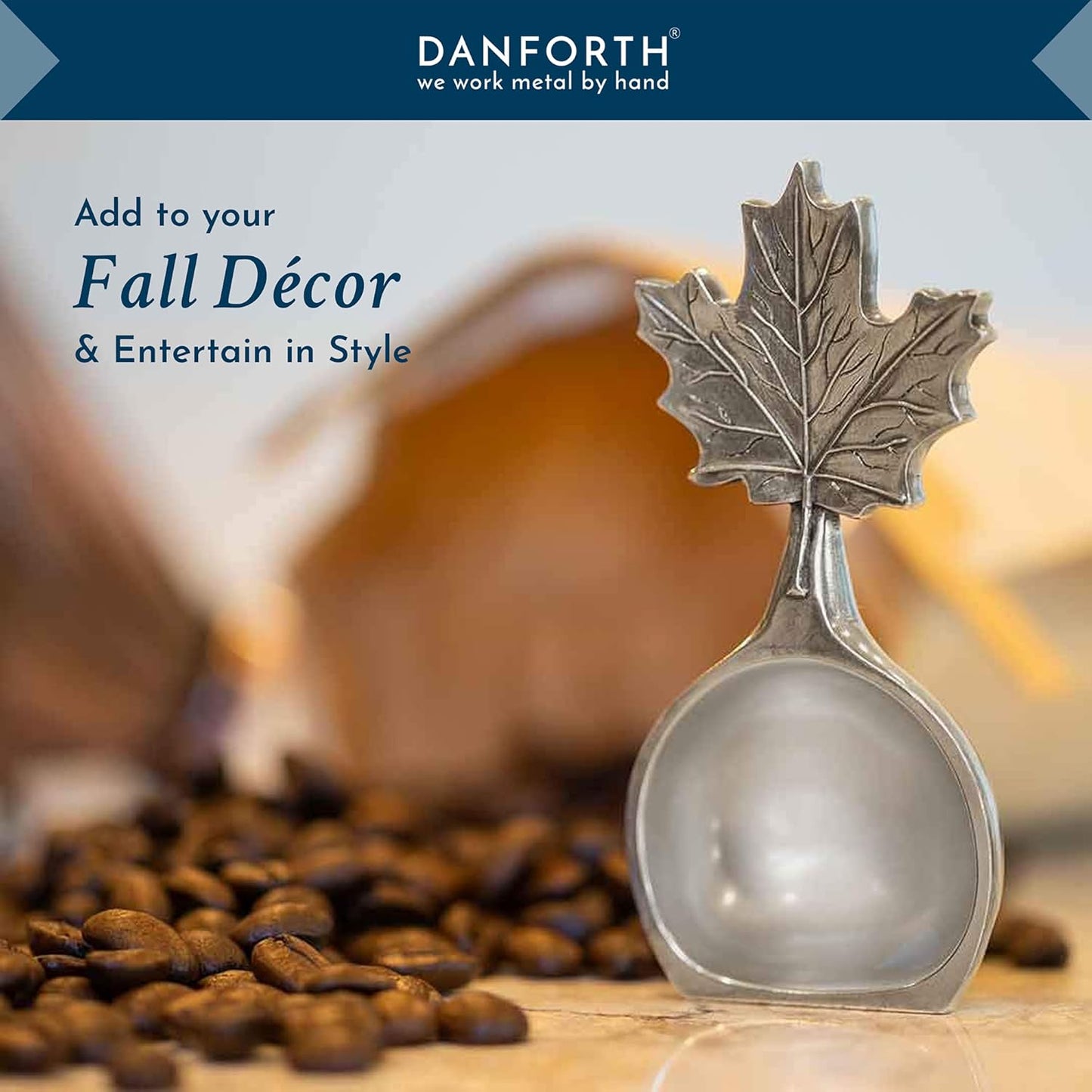 DANFORTH – Freestanding Maple Leaf Coffee Scoop/Spoon, Pewter, 3.75”, Made In USA