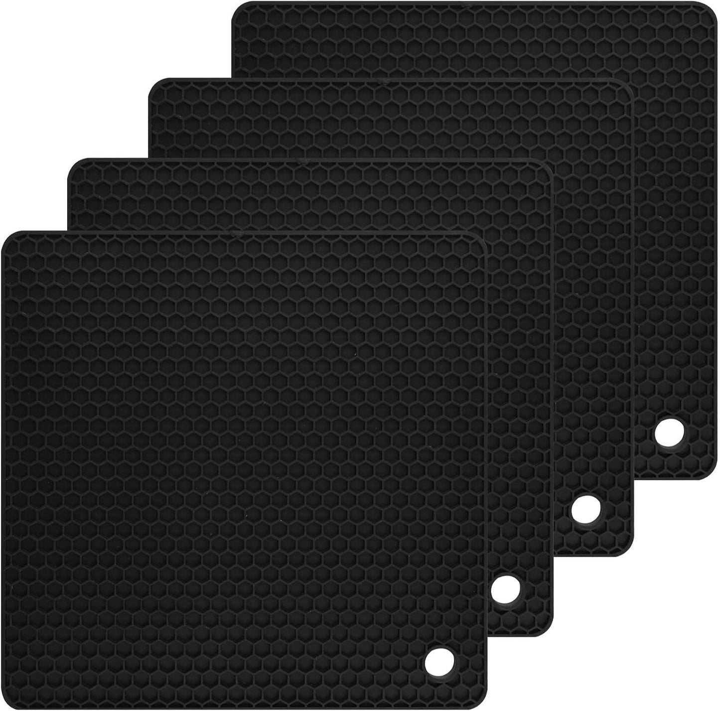 Silicone Trivets Mats, Silicone Hot Pads for Pot Holder, Square Trivets for Hot Dishes, Pots and Pans, Multipurpose Hot Pads for Kitchen Counter, Non Slip Heat Resistant Mats Set 4 Black