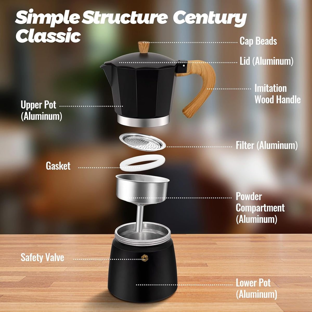 6 Cup Aluminum Moka Pot Classic Stovetop Espresso Coffee Maker