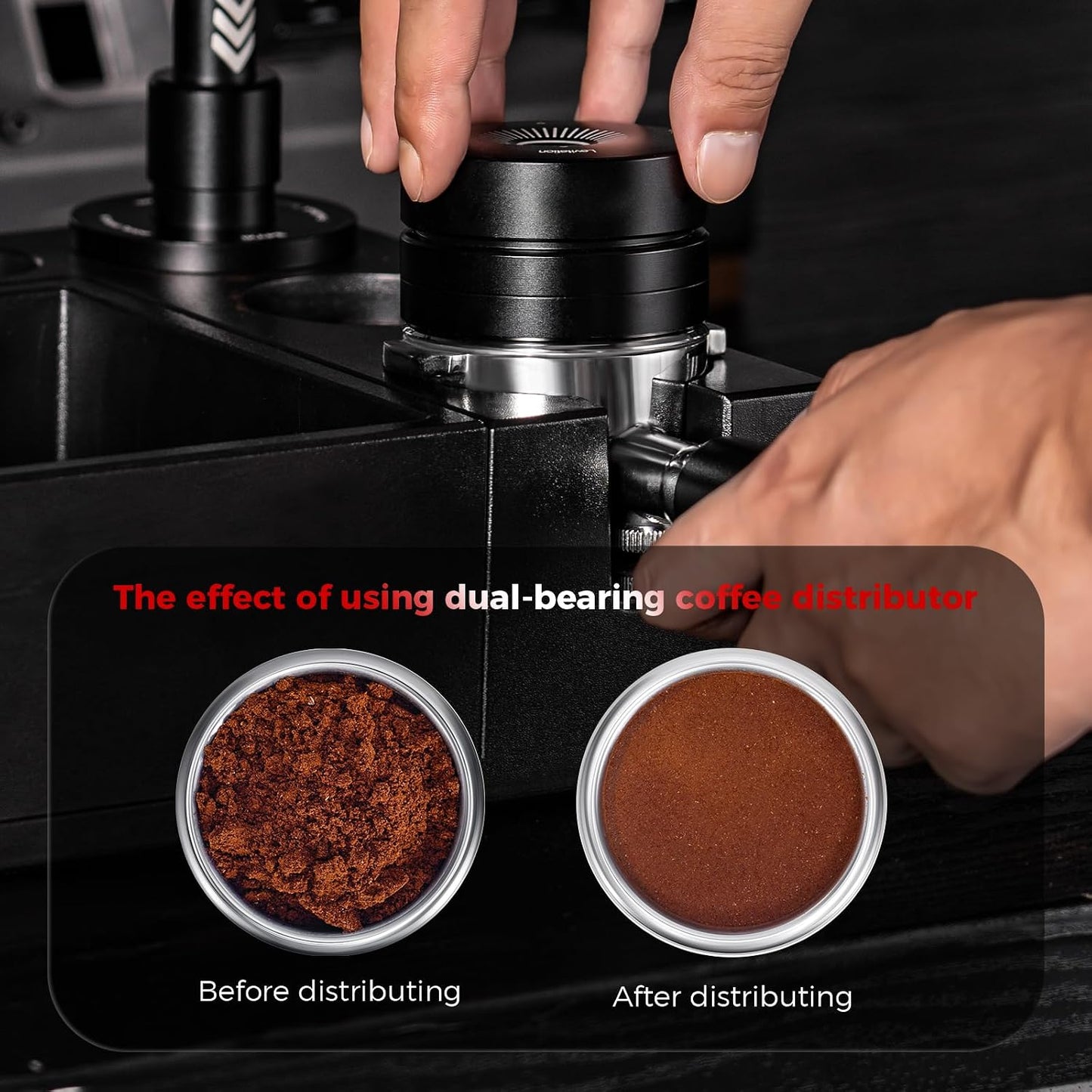 IKAPE 58.35MM Espresso Coffee Distributor, Coffee Dual-Bearing &amp; High-Speed Distribution Tools, Adaptive Height Coffee Distributor Leveler for Over 58mm Portafilters