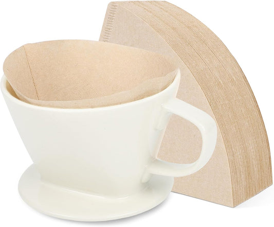 Segarty Pour Over Coffee Maker Set - Single Cup White Ceramic Coffee Dripper With 200 Pcs Size #2 Cone Filters, Slow Drip Manual Brewer for Home, Office, Travel, Camping