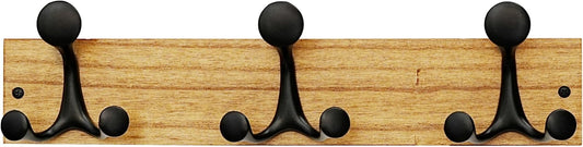 SKOLOO 17-Inch Light Brown Wood Coat Rack Wall Mount with 3 Triple Hooks - Ideal for Family Entrances, Classrooms, and Pet