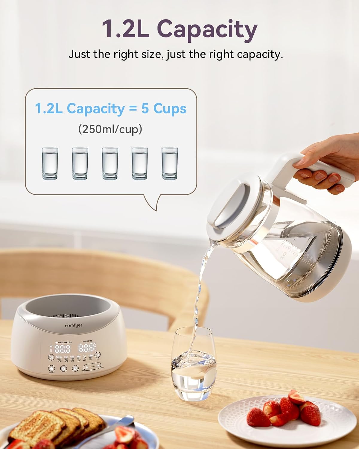 comfyer BK01 Bottle Warmer, Baby Bottle Warmer with Night Light &amp; Faster Cooling Fan, Instantly Water Warmer, Tea Kettle Electric with 6 Temperature Control Presets, Feed Baby More Easier &amp; Healthier