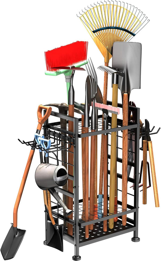 3 Tier Garden Tool Organizer, Garage Storage and Organization, Metal Yard Tools Storage up to 78 Tools, Heavy Duty Garden