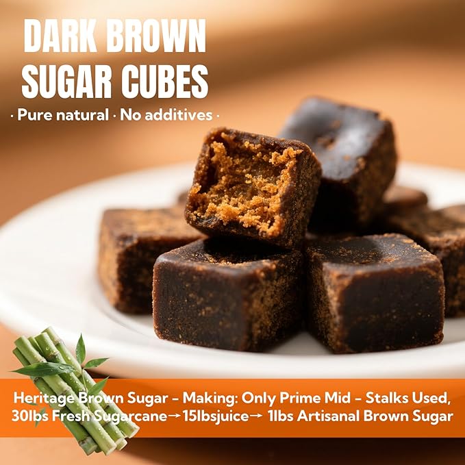 Traditionally Crafted Dark Brown Sugar/Black Sugar,Brown Sugar Cubes (10.58oz/300g) iIndividually Wrapped - All-Natural & Additive-Free,Dissolves Completely for Coffee, Tea & Baking