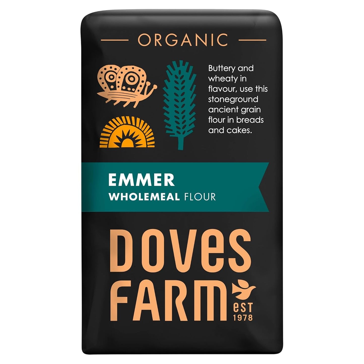 Doves Farm Organic Stoneground Wholemeal Emmer Flour 2.2 lb (1 kg) - High Protein Ancient Grain Emmer Whole Wheat, British Baking Flour for Breads &amp; Cakes, Kosher &amp; Vegan, Imported from UK