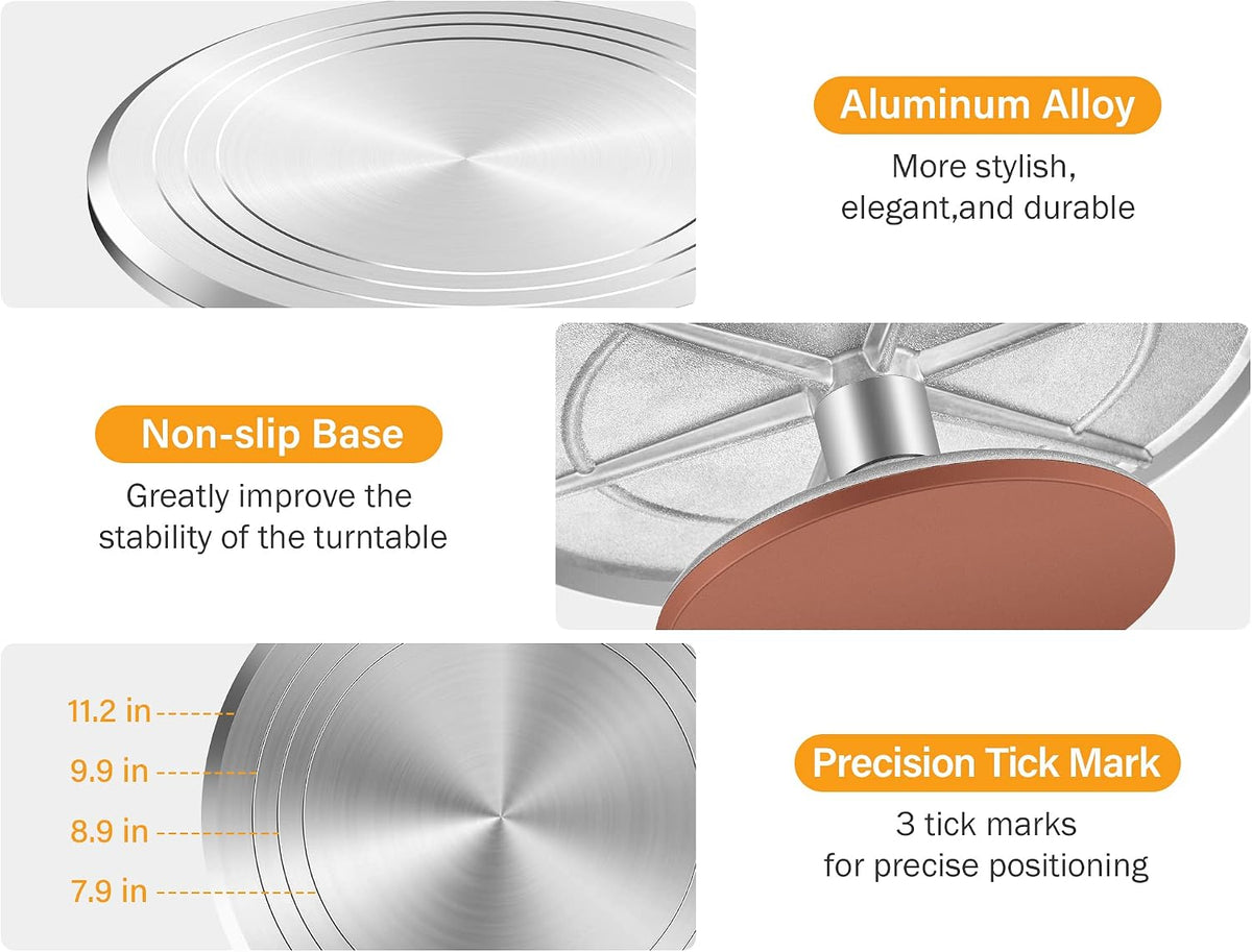 Kootek 22 Aluminum Cake Stand Turntable Set for Decorating Baking Kit, 12" | Beginner-friendly, Baking Supplies Tools with Cake Stand Turntable for Decorating and Display, 3 Icing Scrapers, Cake Leveler