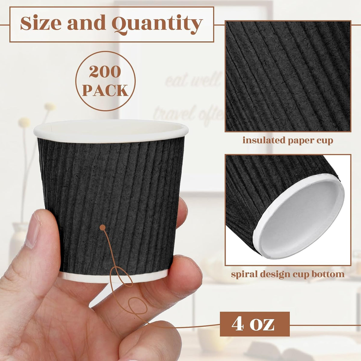Yaomiao 200 Pcs 4 oz Disposable Espresso Coffee Cups, Black