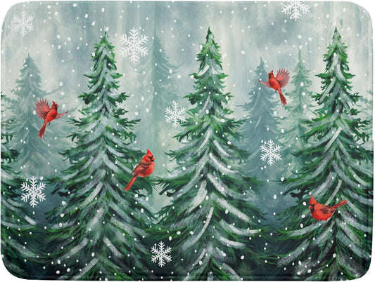 Winter Pines Tree Dish Drying Mats for Kitchen Counter, Christmas Tree Dish Mat Absorbent Reversible Microfiber Dish Drying