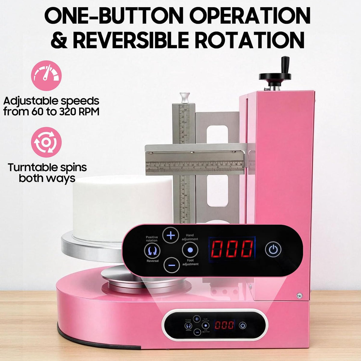 Cake Decorating Machine, Automatic Cake Cream Frosting Machine,Cake Icing Machine with Adjustable Scraper, for 4" to 12" Cake, 60-320rpm for Cake Dessert Shops, Home (Pink)