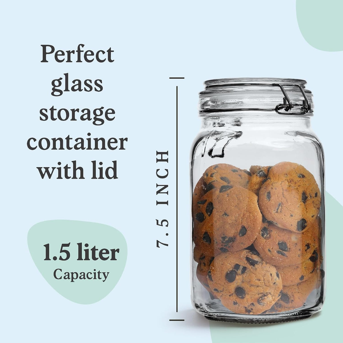 Marbelous Set of 3 Glass Mason Jar with Airtight Lid 50 Ounces | Glass Storage Container for Food, Flour, Pasta, Coffee, Candy, Dog Treats, Snacks