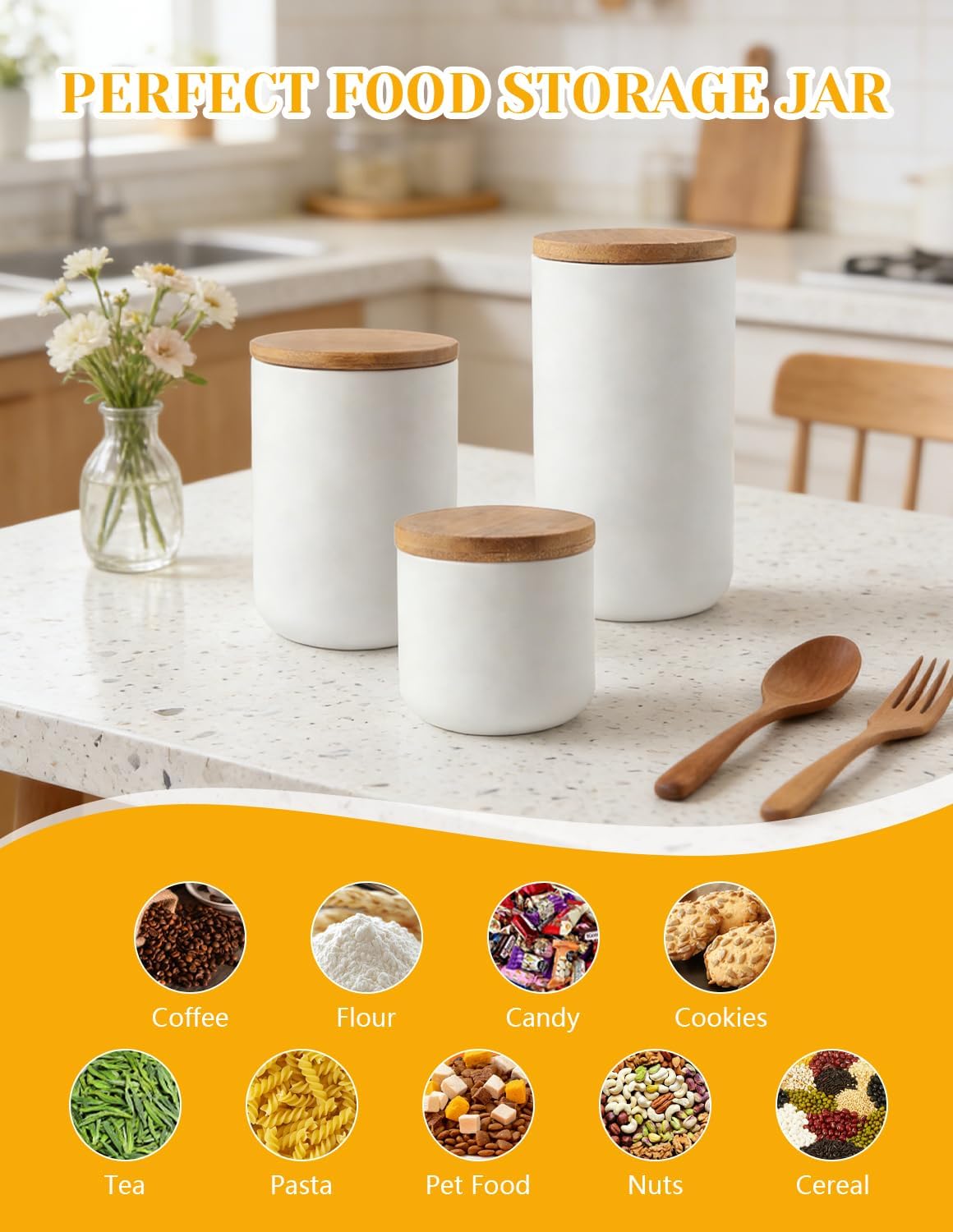 YYW Ceramic Food Storage Containers with Lids, 260ml/8.8oz Food Storage Jar