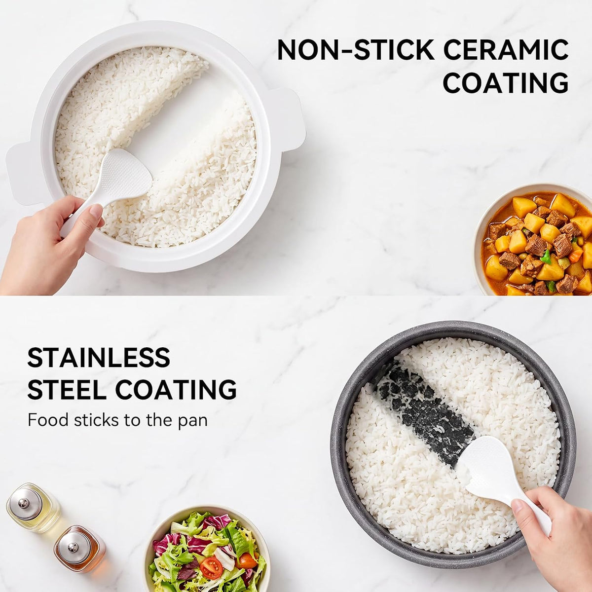 Olayks Mini Rice Cooker 2 Cup Uncooked, Small Electric Cooker, with 4 Cooking Functions, 24 Hour Preset and Heat Preservation, Anti Scald Carry Handle