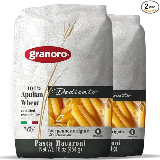Granoro Dedicato Penne Rigate #26 - Authentic Italian Pasta, Made from 100% Puglia Durum Wheat Semolina, Non-GMO, Vegan, 1