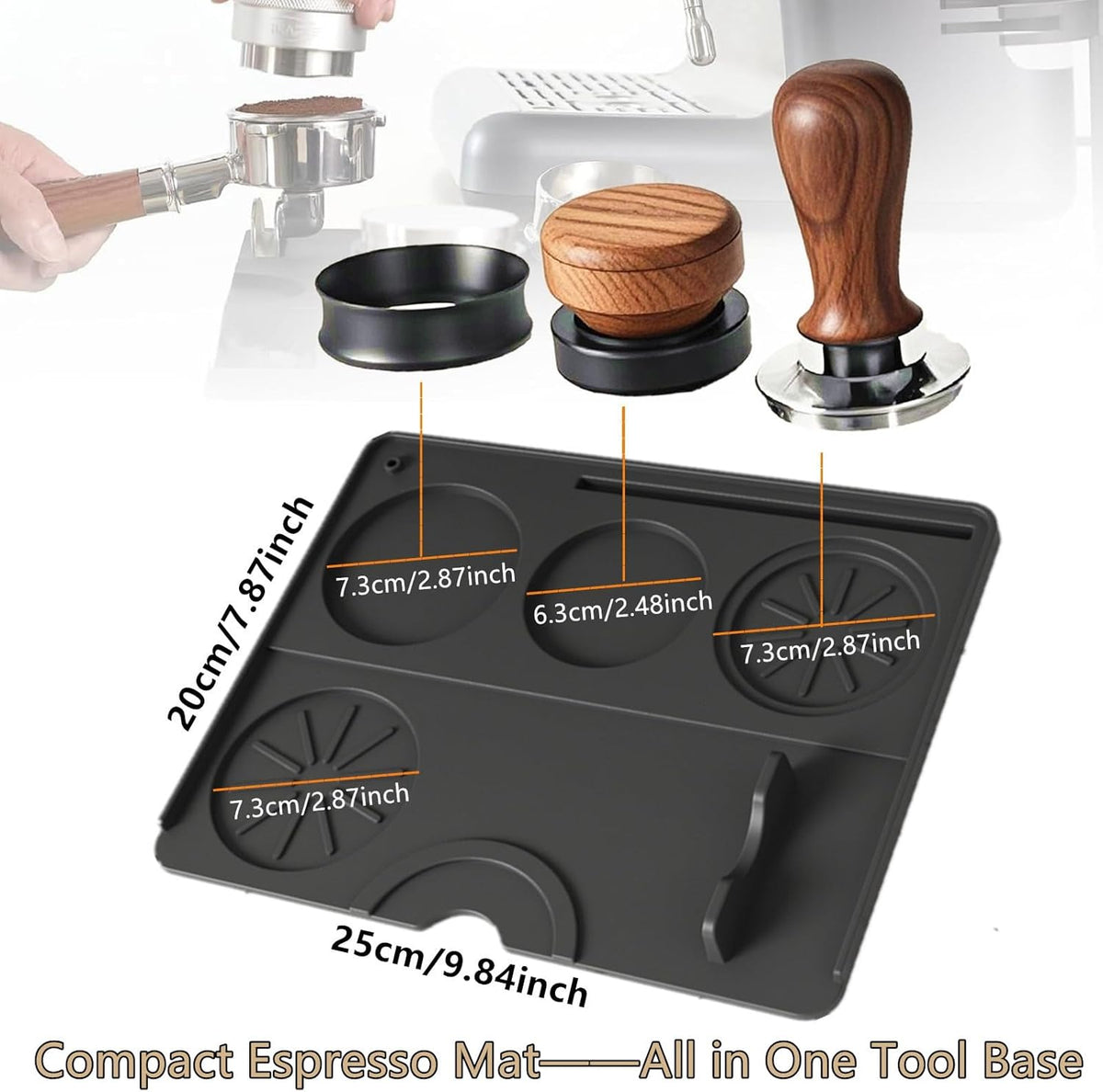 Espresso Tamping Mat, Coffee Tamper Mat, Espresso Mat for Counter, Silicone Tamper Mat, Food-grade, Non-Slip, Waterproof, Heat Resistant (Black, 9.84''x7.87'')