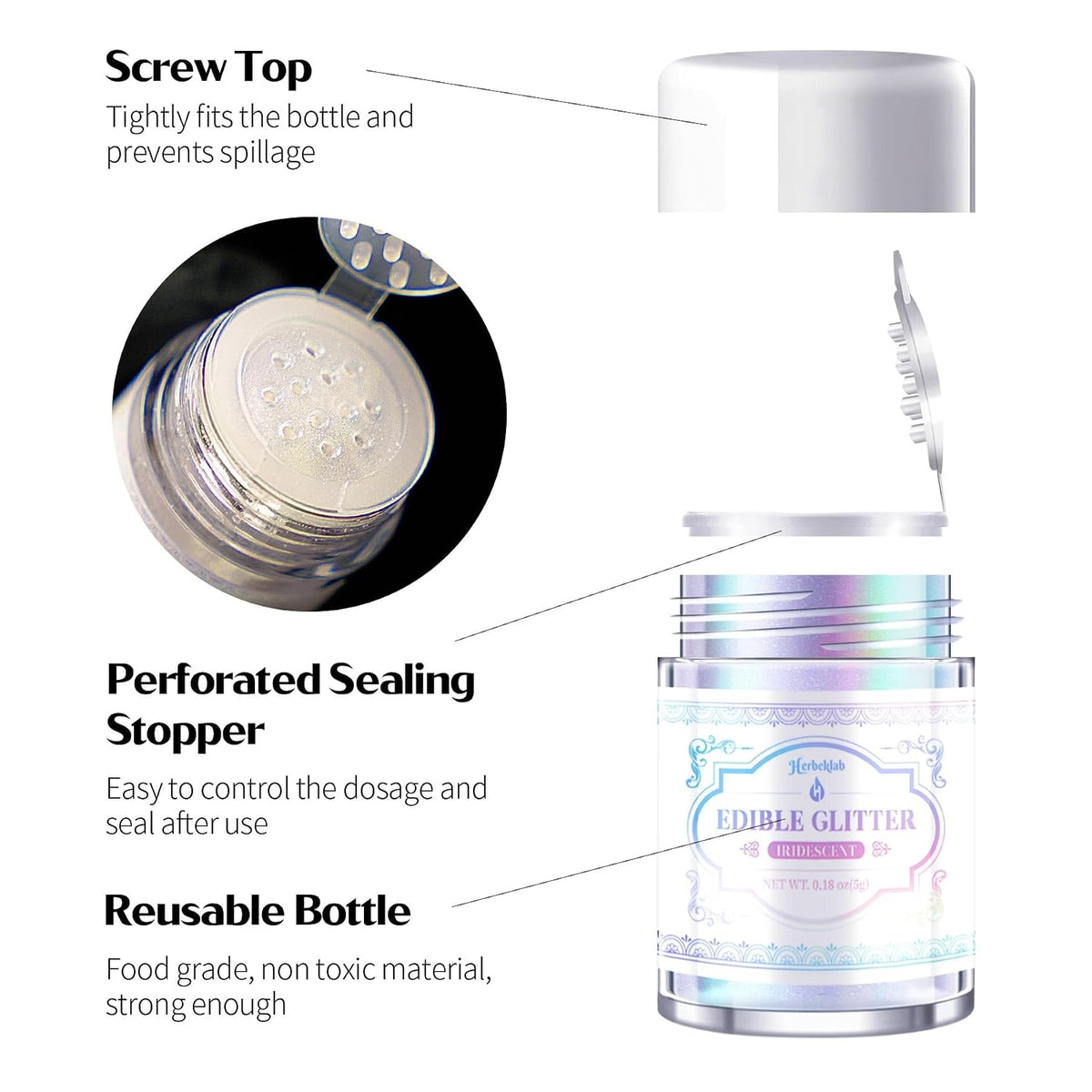 Iridescent Edible Glitter – 5g Rainbow Luster Dust Drink Glitter, Food Grade Shimmer Powder for Cocktails, Cakes, Beverages, Chocolate &amp; Candy