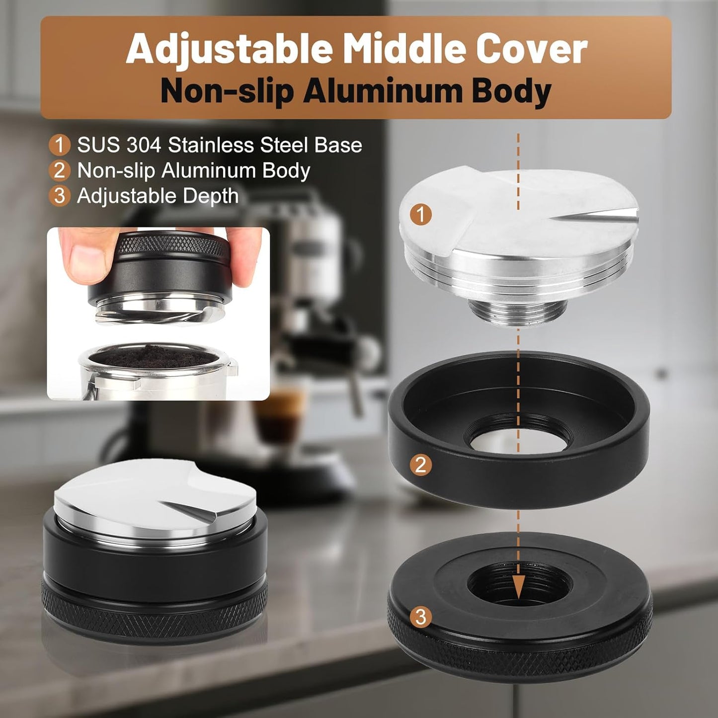 51mm Espresso Tool Kit, Coffee Tamper, Distributor, Funnel, Puck Screen