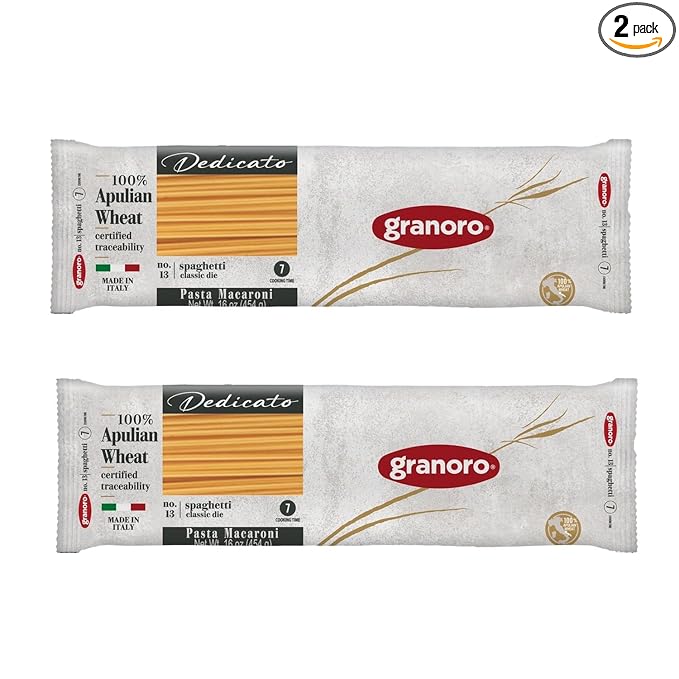 Granoro Dedicato Spaghetti #13 - Authentic Italian Pasta, Made from 100% Puglia Durum Wheat Semolina, Non-GMO, Vegan, 1 lb Bags (Pack of 2)
