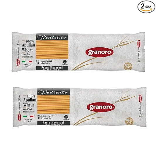 Granoro Dedicato Spaghetti #13 - Authentic Italian Pasta, Made from 100% Puglia Durum Wheat Semolina, Non-GMO, Vegan, 1 lb