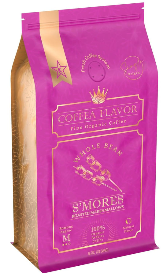 S'mores Flavored Whole Bean Coffee – 100% Arabica, Single Origin, Medium Roast, Naturally Sweetened, Rich and Creamy Flavor