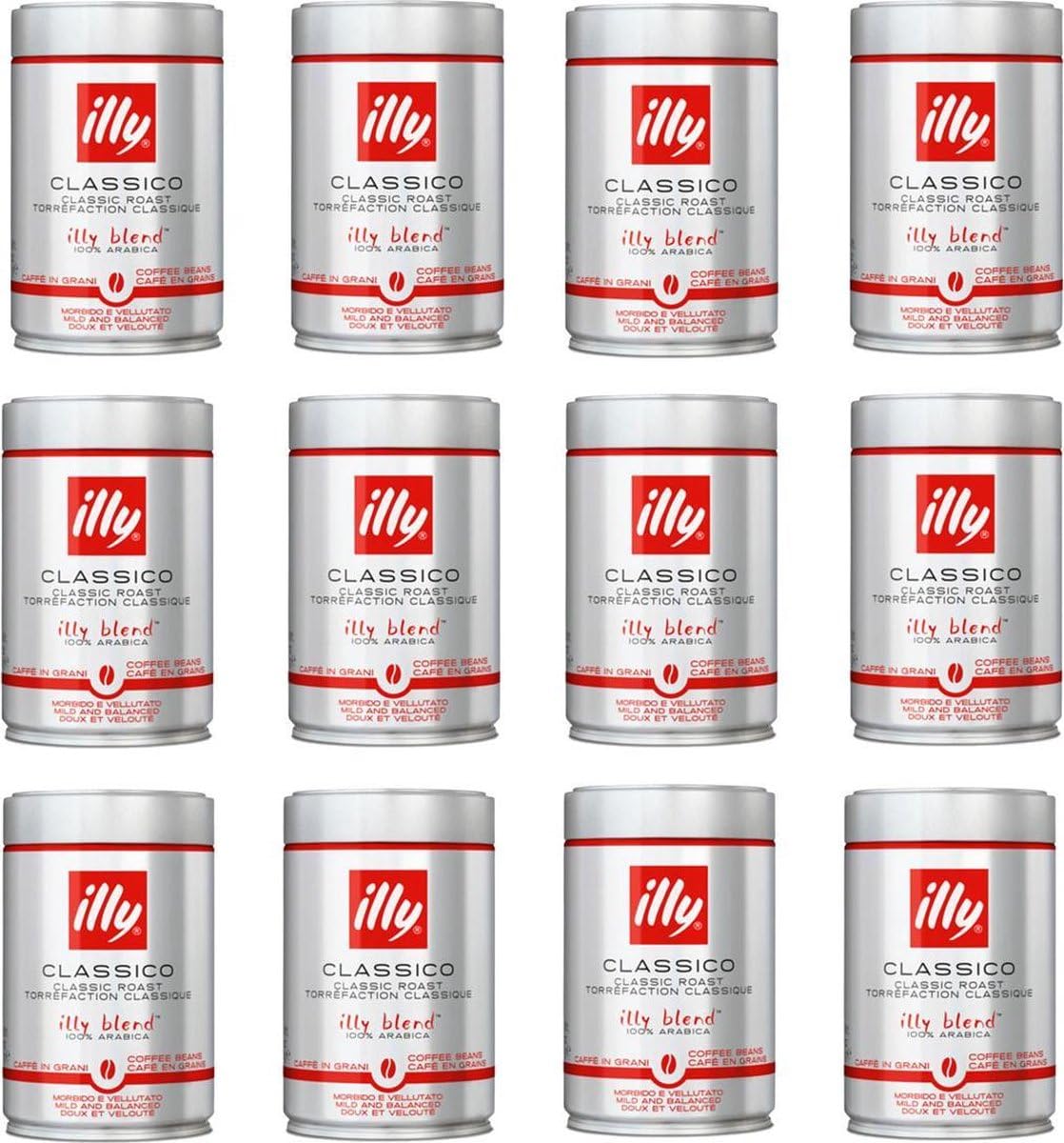 illy Whole Bean Coffee, Classico Medium Roast, 8.8oz, 12 Pack | 100% Arabica, Premium Italian Coffee, Ideal for Espresso, Drip, Moka and French Press Brewing