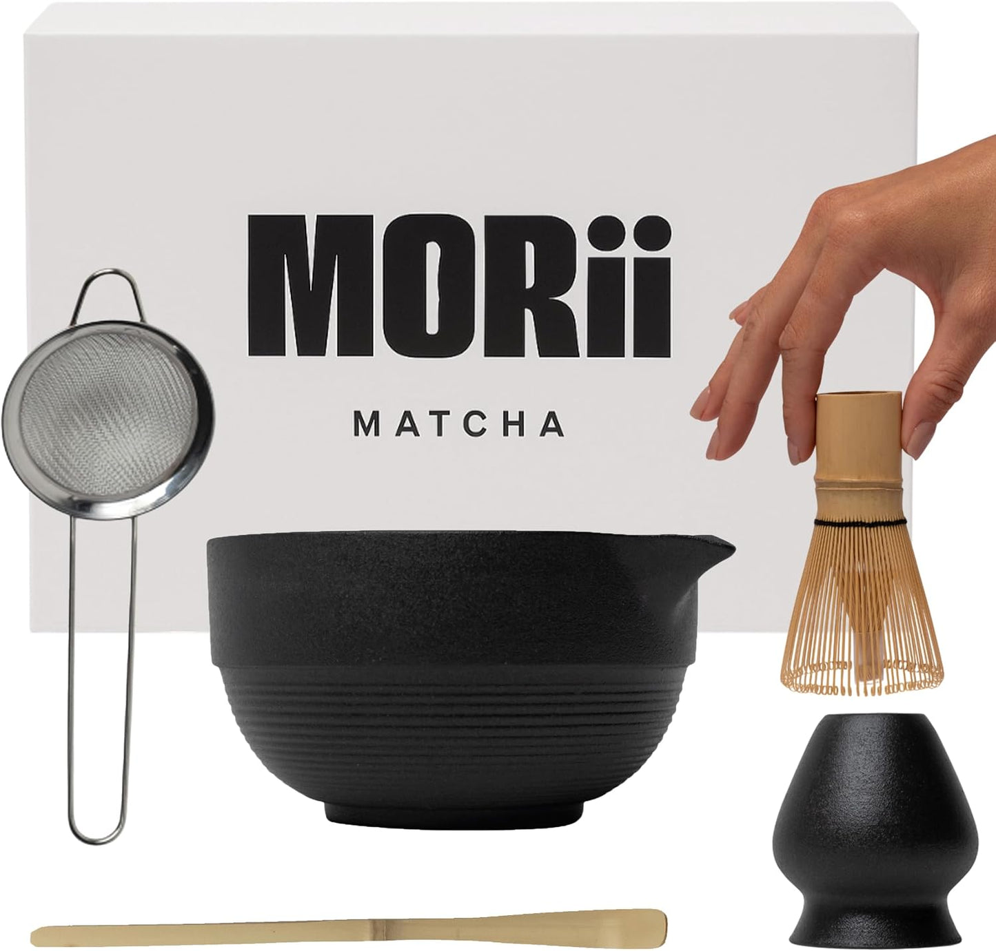 Matcha Whisk Set, 5 Pcs Matcha Kit with 15 OZ Bowl &amp; Bamboo Whisk, Tea Gift | Matcha Set Kit Includes Ceramic Matcha Bowl, Bamboo Whisk, Holder, Sifter &amp; Scoop, Tea Gift, Christmas, Birthday, Halloween