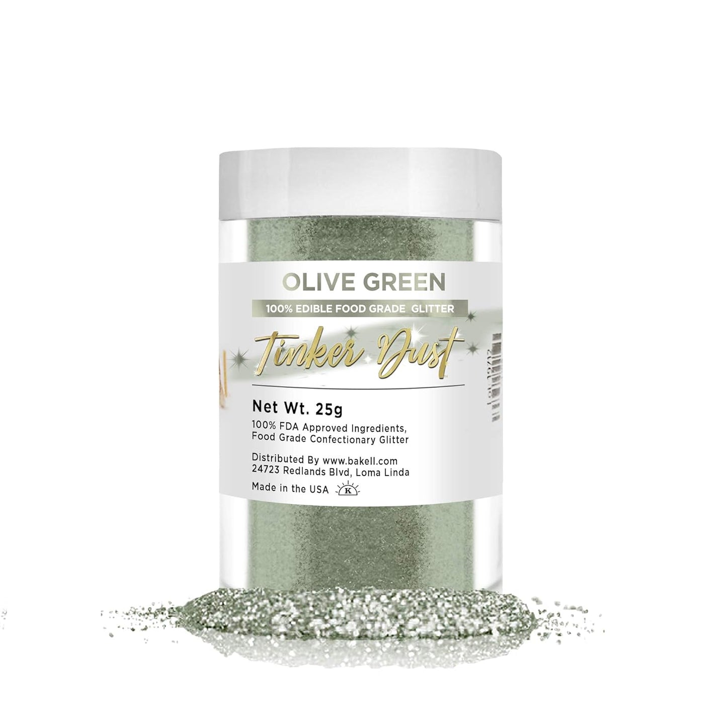 BAKELL Olive Green Edible Glitter, 25 Grams | TINKER DUST Edible Glitter | KOSHER Certified | 100% E