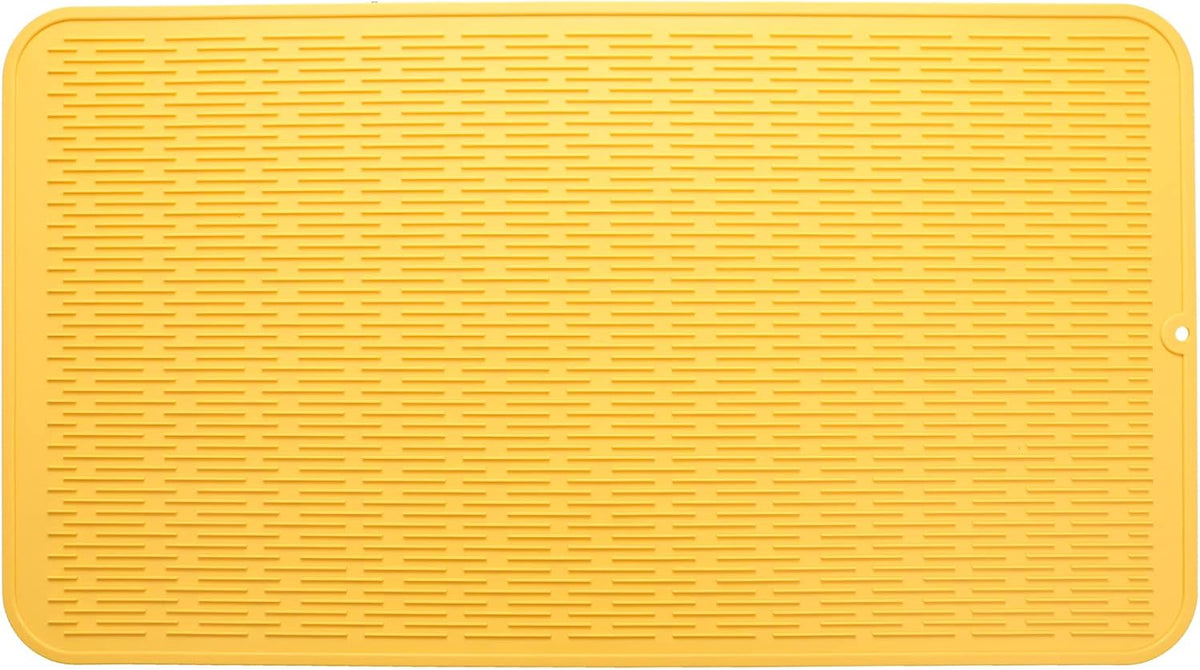 Silicone Dish Drying Mat for Multiple Usage,Easy clean,Eco-friendly,Heat-resistant Silicone Mat for Kitchen Counter or Sink,Refrigerator or Drawer Liner Yellow 4XL 32 inches x 18 inches