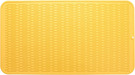 Silicone Dish Drying Mat for Multiple Usage,Easy clean,Eco-friendly,Heat-resistant Silicone Mat for Kitchen Counter or Sink,Refrigerator or Drawer Liner Yellow 4XL 32 inches x 18 inches