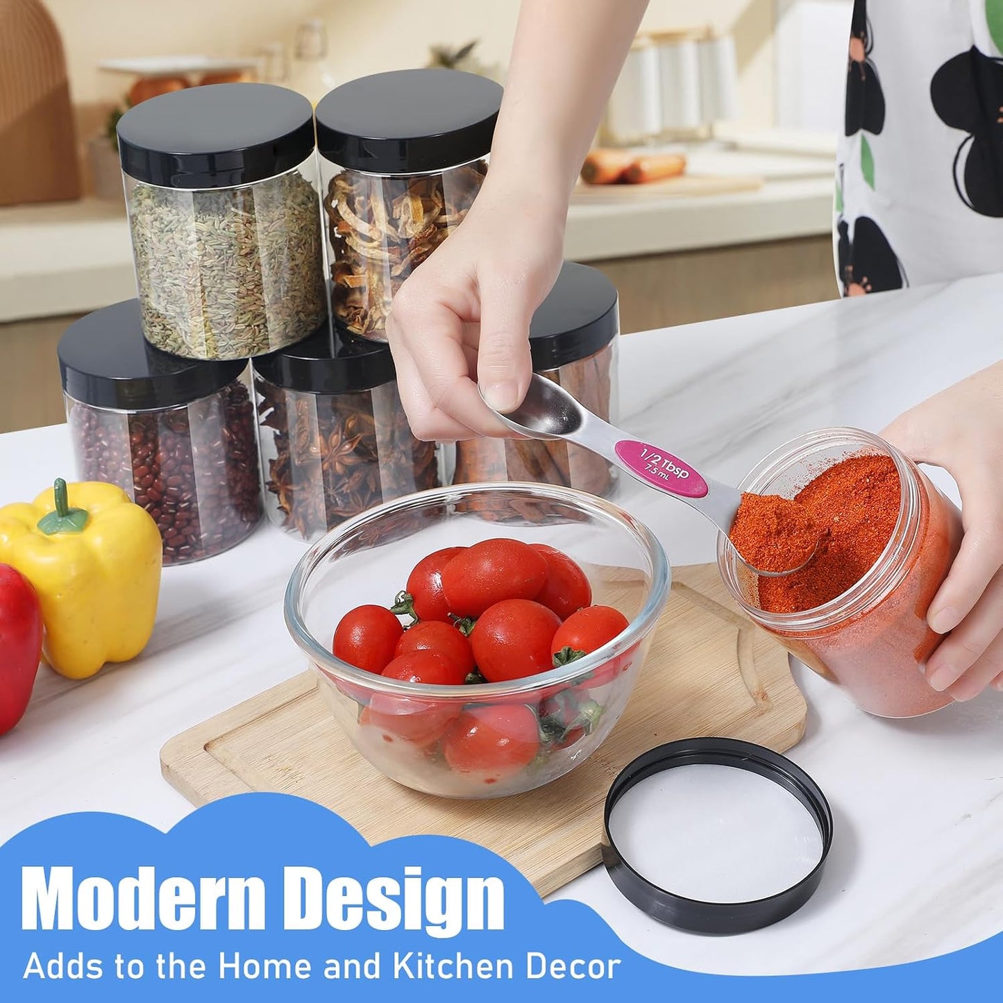 Plastic Jars with Lids,Airtight Container Ideal For Dry Food, Honey Jam, Peanut Butter,Cosmetics, Cream, Bathroom and Storage Included Extra Label and A Pen (30 PCS Black Lids)