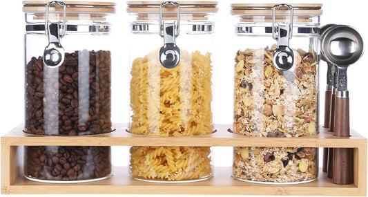 KKC HOME ACCENTS Glass Canisters with Airtight Hinged Lids and Scoops,Sealed Glass Storage Jar Containers for Coffee