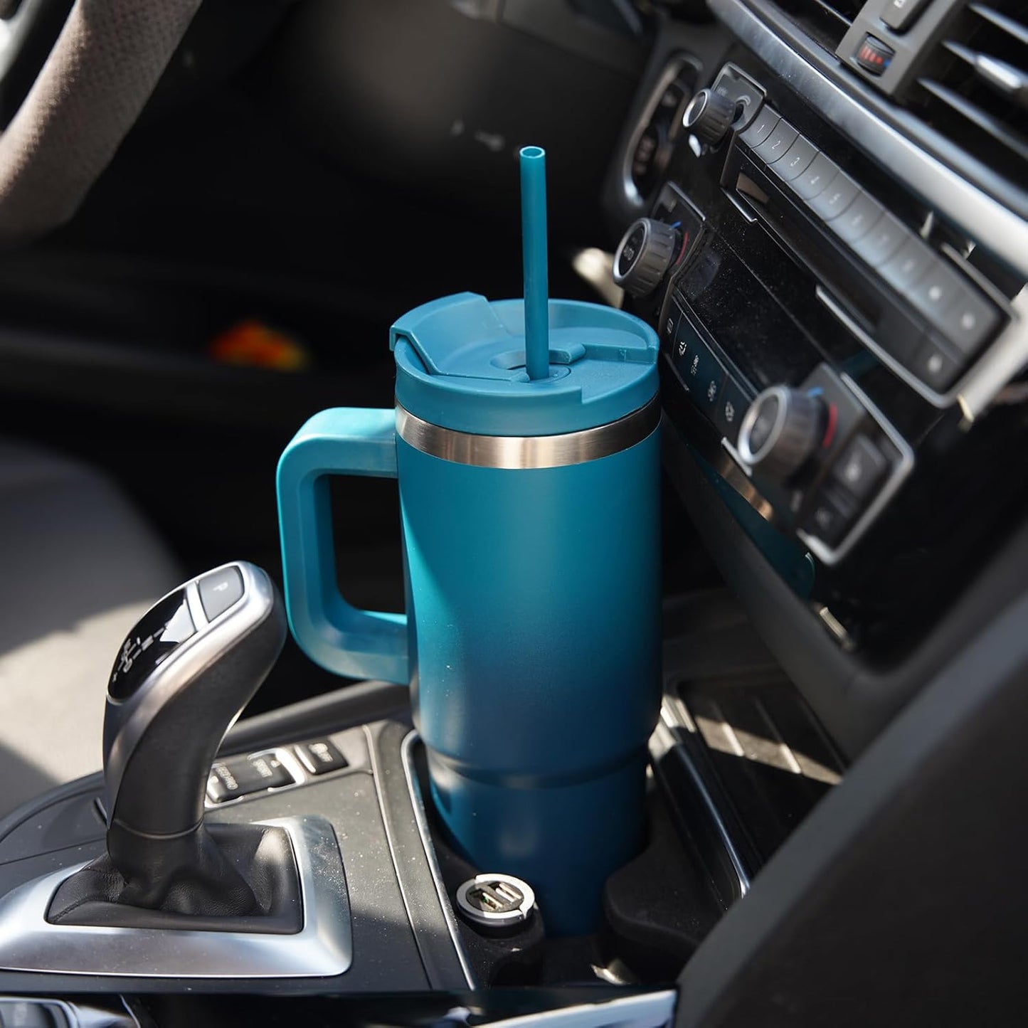 Konokyo 40 oz Insulated Tumbler Water Bottle with Handle, Straw Lid | BPA-free and dishwasher safe; made for gym, travel, coffee and gifting, 2 straws, cup holder friendly,Army Green