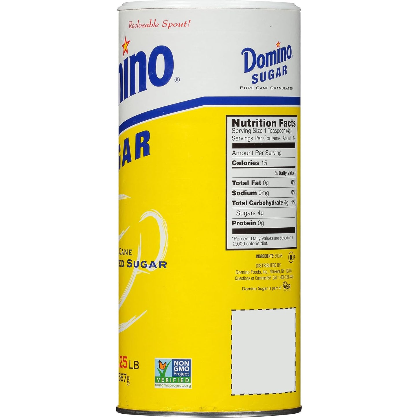 Domino® Granulated Sugar, 20 oz Canister, 3 Pack | Granular Crystals, Easy Pour Spout, Resealable Storage, Ideal for Baking Cooking Beverages, Controlled Dispensing, Pantry Use