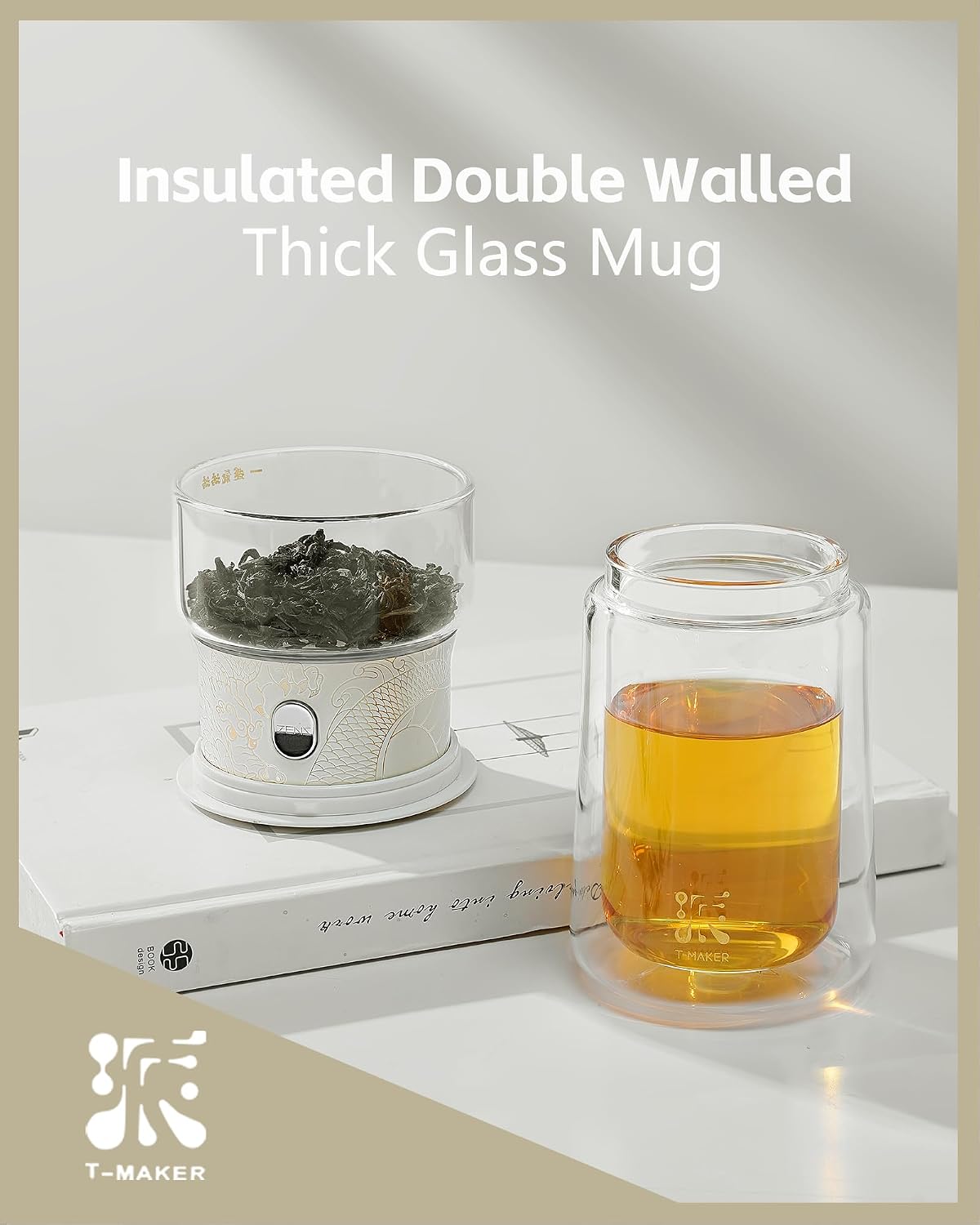 ZENS Glass Tea Infuser Pot, Modern One Touch Tea Maker for Tea Steeping | Loose Tea Diffusers, Magic Tea Pot with 9oz Insulated Mug and Portable Bag for Tea Lovers Gifts, Dragon