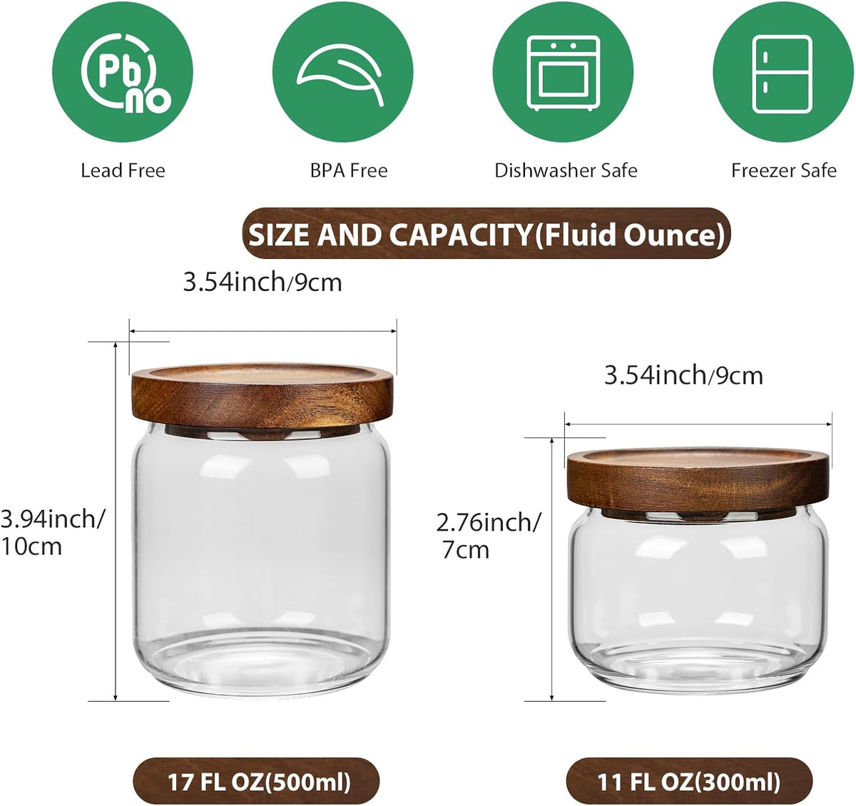 1 PC Small Glass Storage Jars with Airtight Lids, 17 fl oz (500ml) coffee container with Wooden Lid, Glass Pantry Canister for Beans, Rice, Sugar and etc