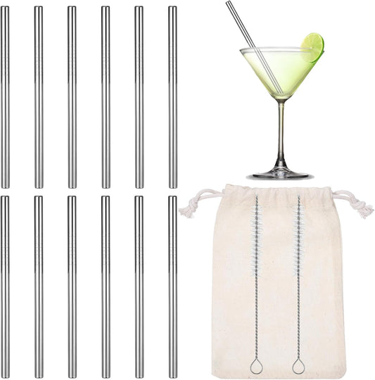 JIEYAO 12 Pack 4.7 Inch Short Metal Cocktail Straws, Reusable Stainless Steel Straws with Cleaning Brush Drinking Straws for