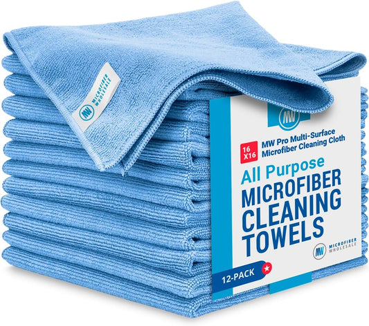 MW Pro Multi-Surface Microfiber Towel – 12 Pack | Premium Cleaning Cloth | Clean, Buff, Dust, Polish, Absorb | Large 16"x16"